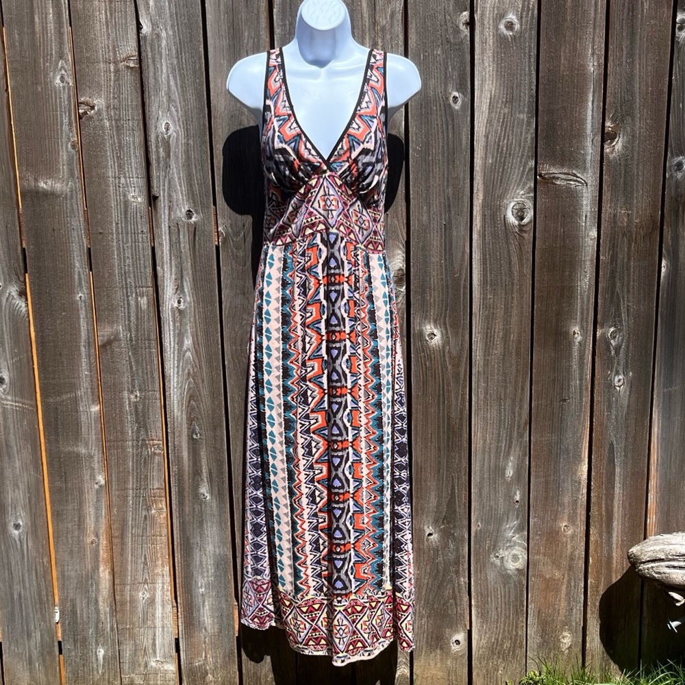 Angie Orange Black Maxi Sundress size small